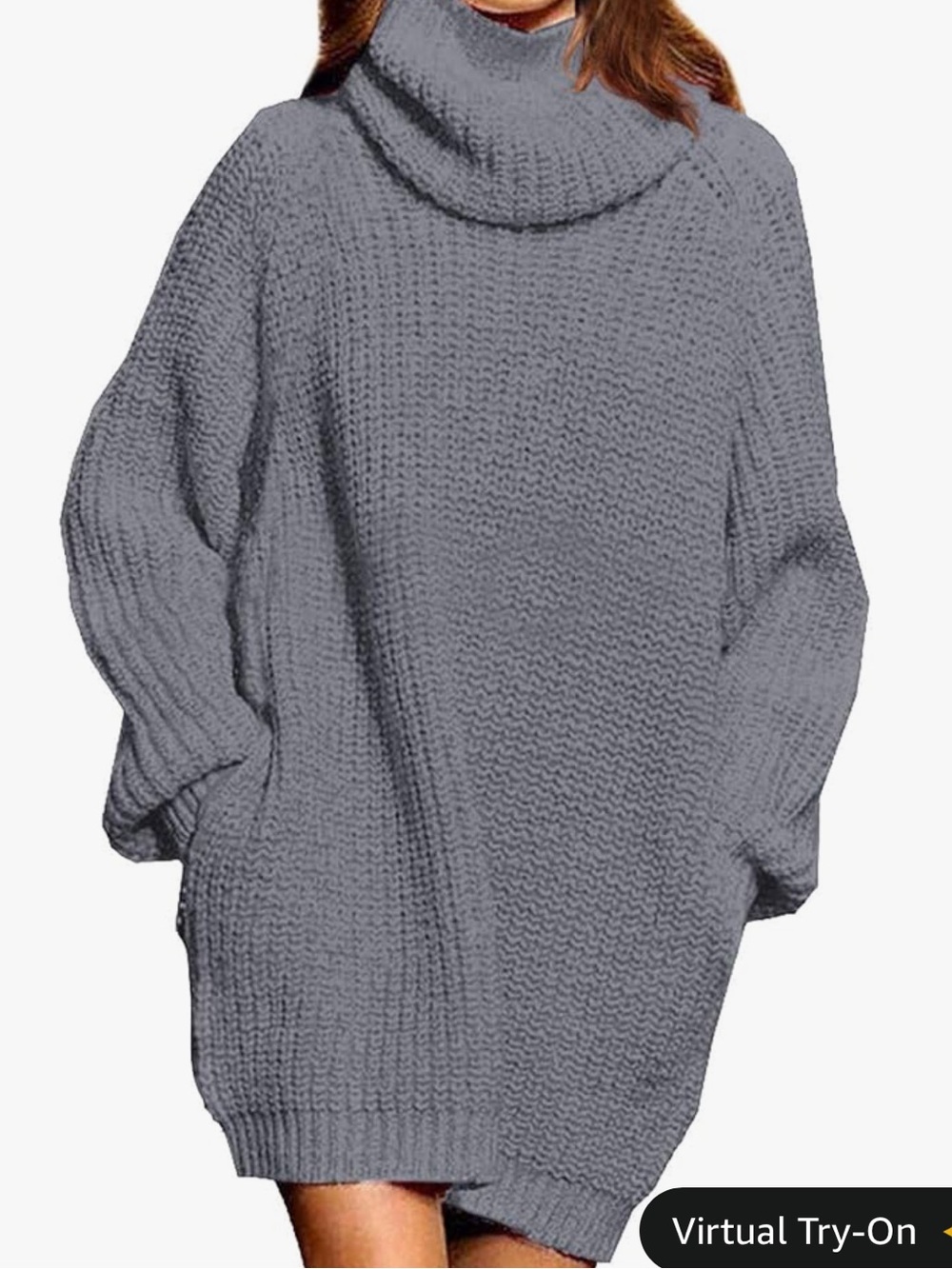 Gray Oversized Turtleneck Sweater Dress